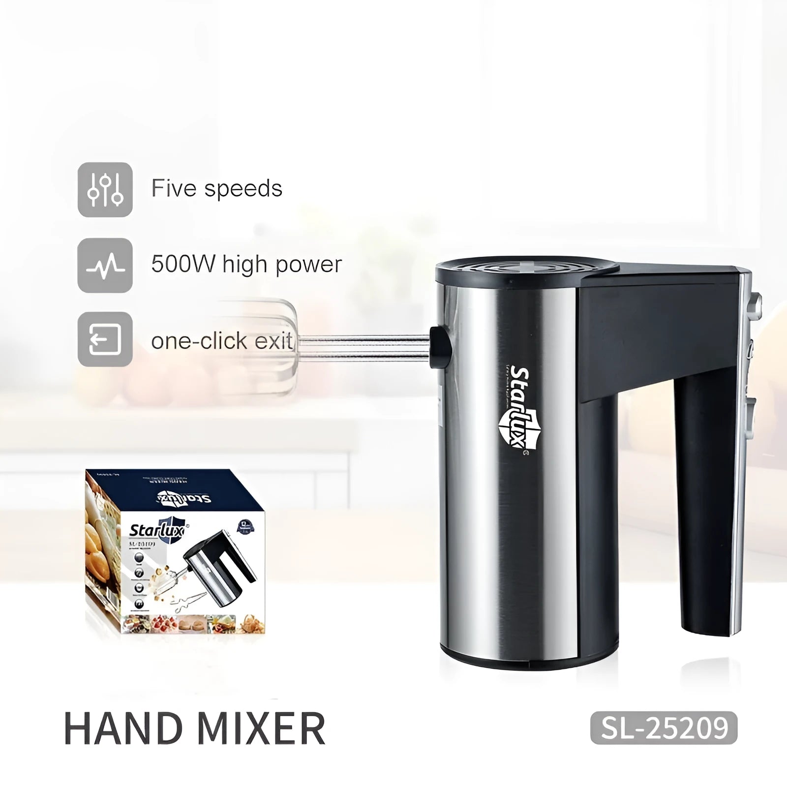 SL-25209 colour electric hand mixer with 5-speed settings and 500W motor for baking tasks