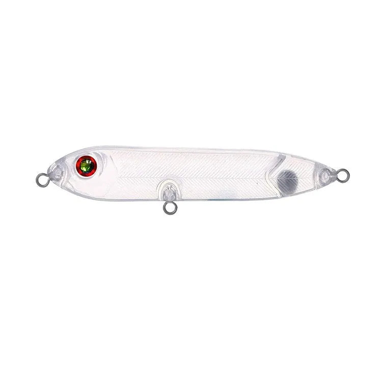 Transparent 9.5cm long ABS plastic blank lure body with a 7mm eye hole for DIY fishing bait creation.