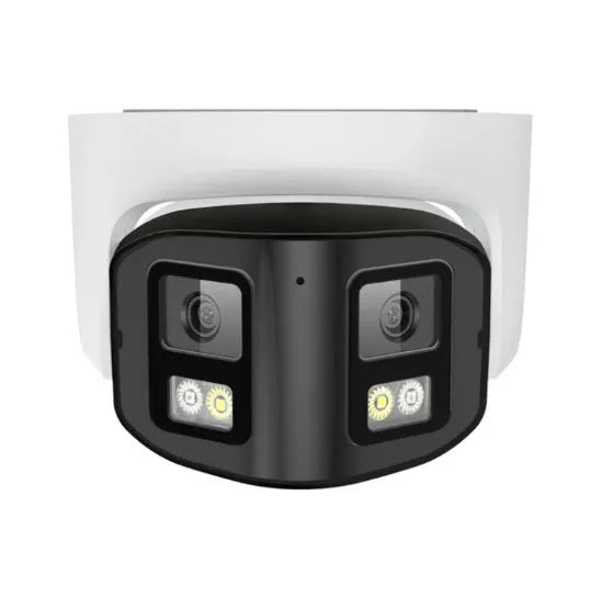 4MP dual-lens IP security camera with panoramic view and IP66 waterproof rating