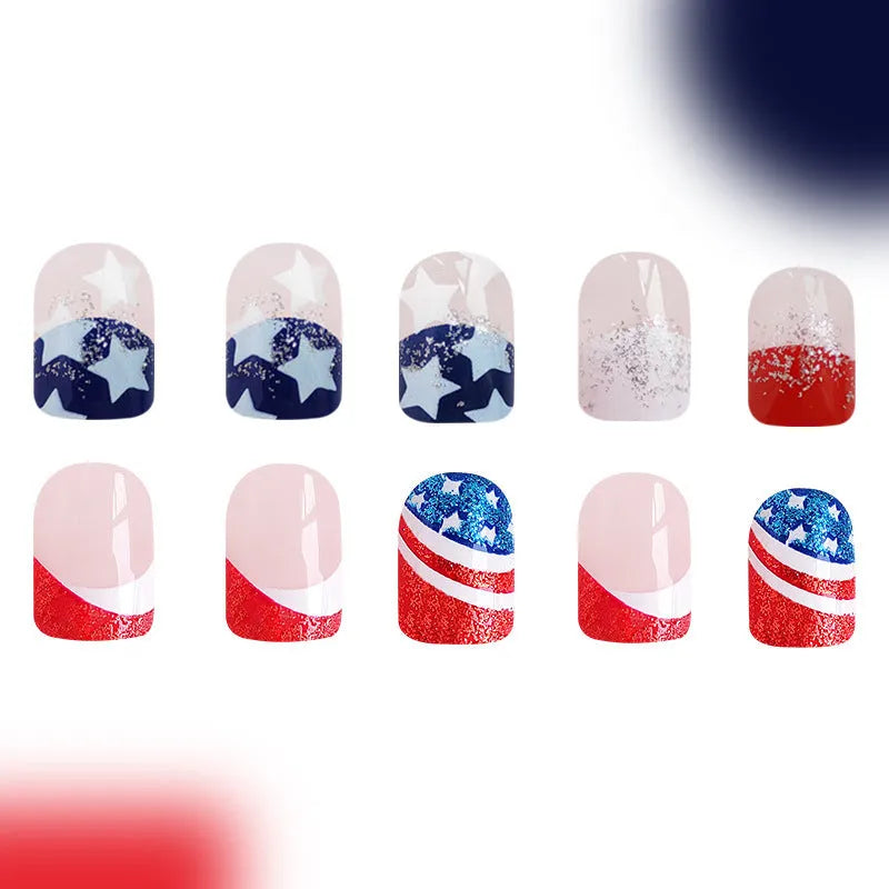 XINGX pattern nail art set with American five-pointed star Independence Day design in European Square style