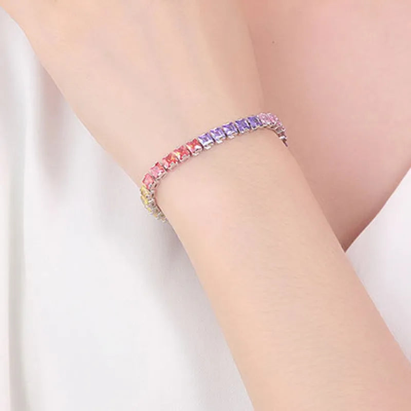 Women's square diamond bracelet with electroplated platinum finish and geometric design