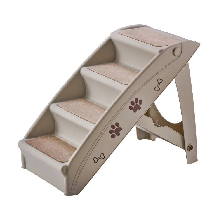 Foldable plastic pet stairs in beige colour with non-slip mat for small dogs and cats
