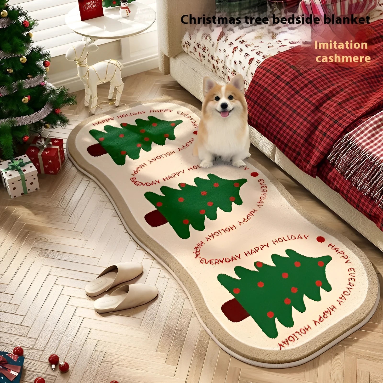 Christmas imitation cashmere carpet decoration with festive patterns in multiple size options