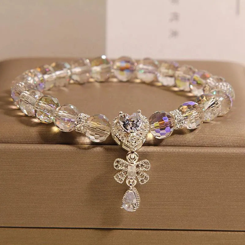 High-grade Austrian crystal love butterfly water drop bracelet for women in white crystal with metal chain and snowflake detail
