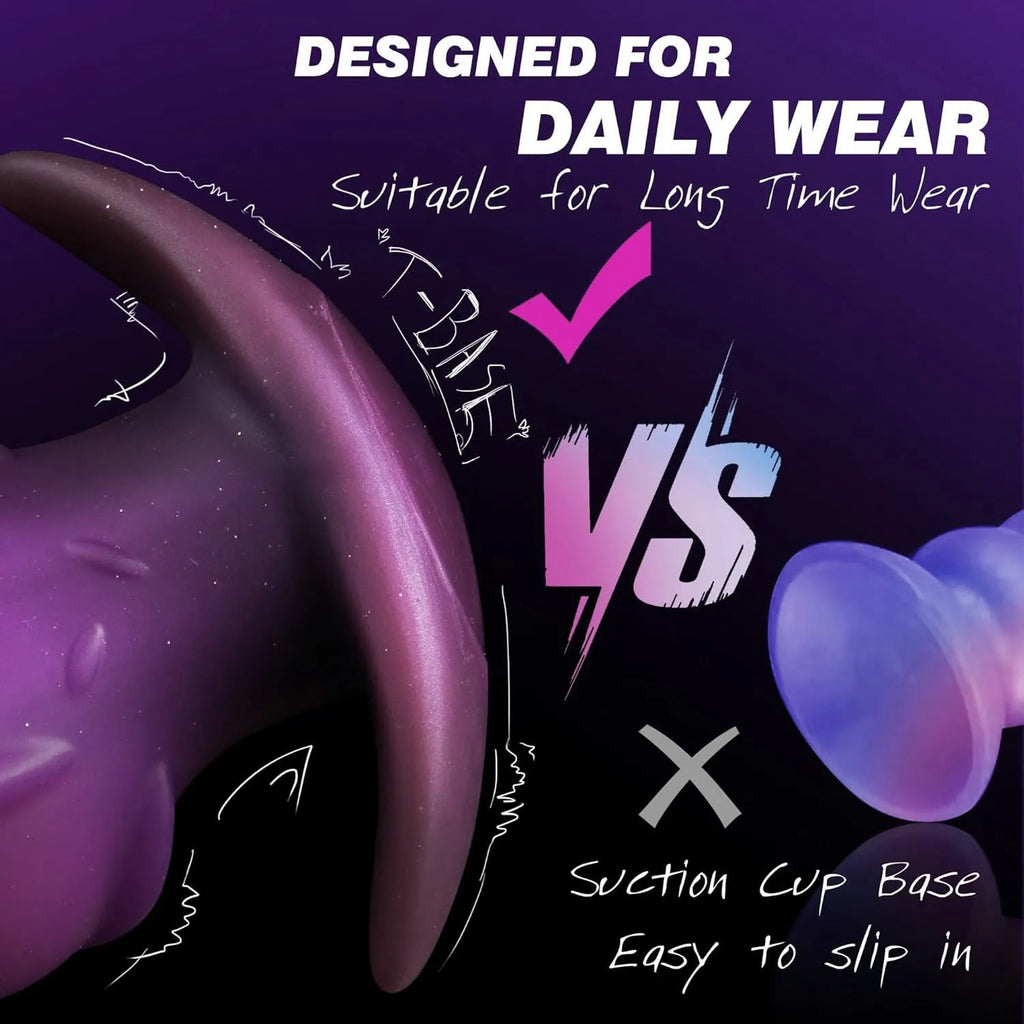 Liquid silicone masturbator sleeve in purple, gold, or black, shown in sizes S, M, L, and XL.