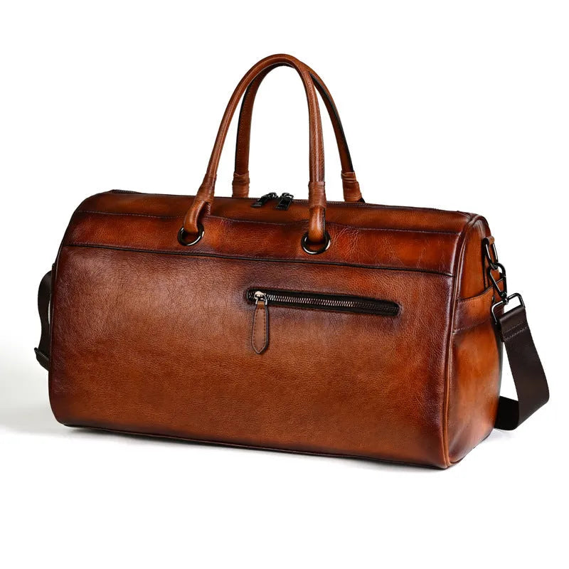 Handmade retro leather bag made from first layer cowhide with below 20L capacity