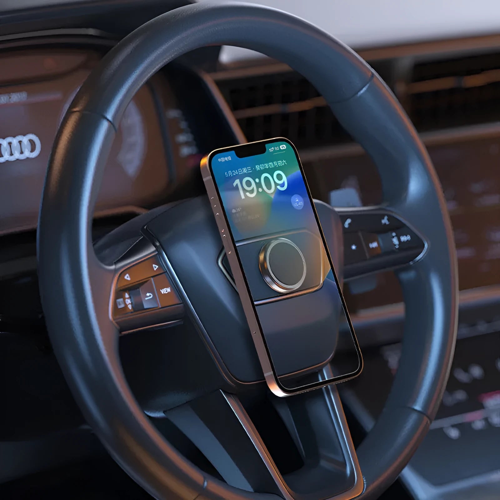 Obsidian black alloy magnetic mobile phone holder with centripetal force technology