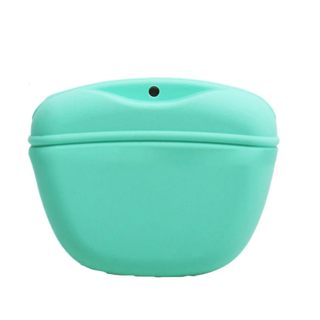 A silicone dog training treat pouch with a clip, shown in one of six available colours.