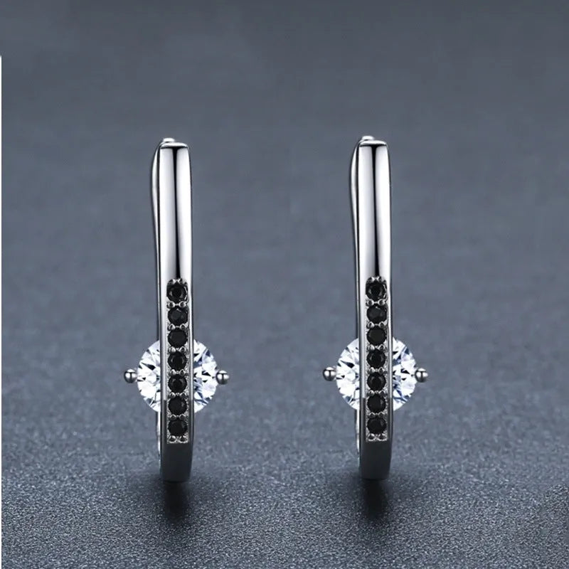 Black copper U-shaped earrings with elliptical design for women natural style