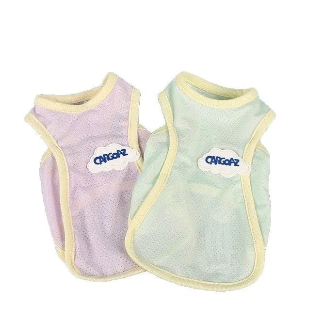 Grass green polyester cat summer vest with sports styling for indoor or warm-weather use