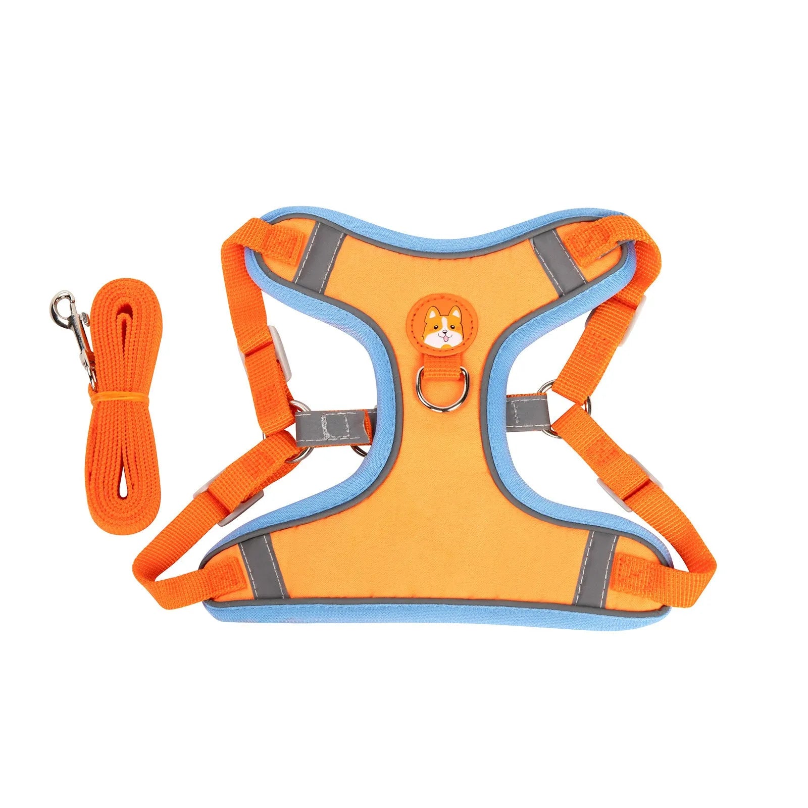 Purple adjustable dog haulage rope harness with chest strap shown on a medium-sized dog.