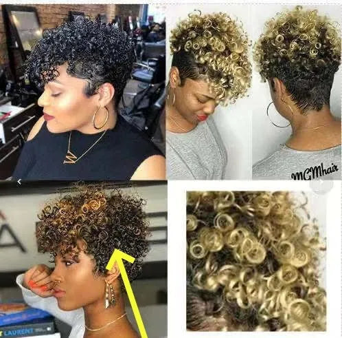 Short synthetic rolls wig in Kanekalon fibre showing exotic style design