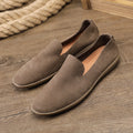 Handmade men's casual shoes in khaki and grey with cowhide upper and wedge heel design