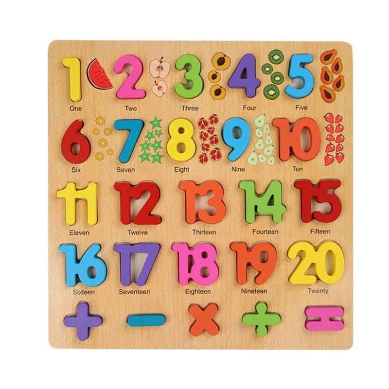 Wooden children's numbers puzzle letters cognitive pairing building block toy in C Shape colour with blister packaging