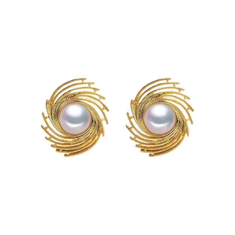 Electroplated alloy earrings with flower shape and pearl-style finish