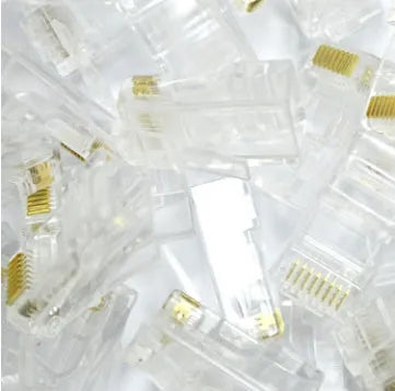 White RJ45 network modular plug with three-fork gold-plated contacts and all-copper insert material