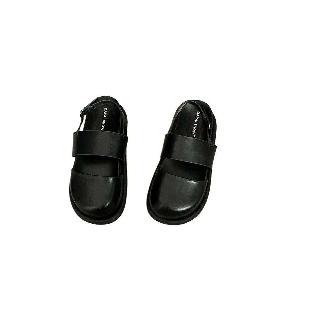 Retro raise the bottom closed toe sandals with ankle-strap buckle in apricot colour