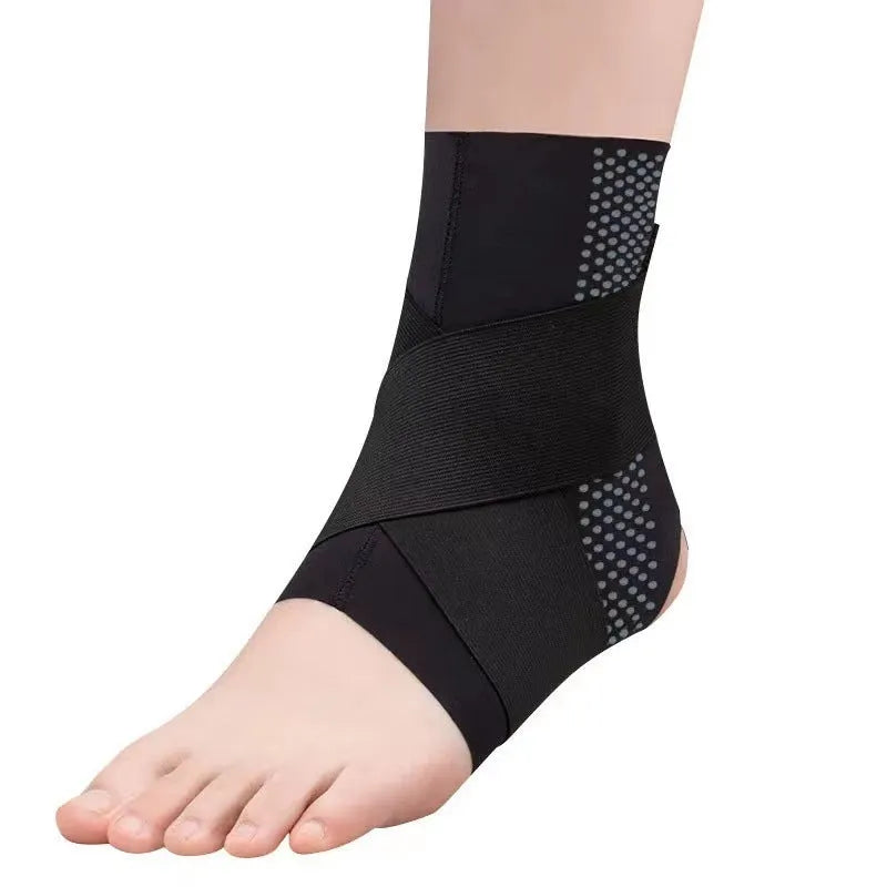 Black ankle support brace with Lycra fabric construction for sports protection