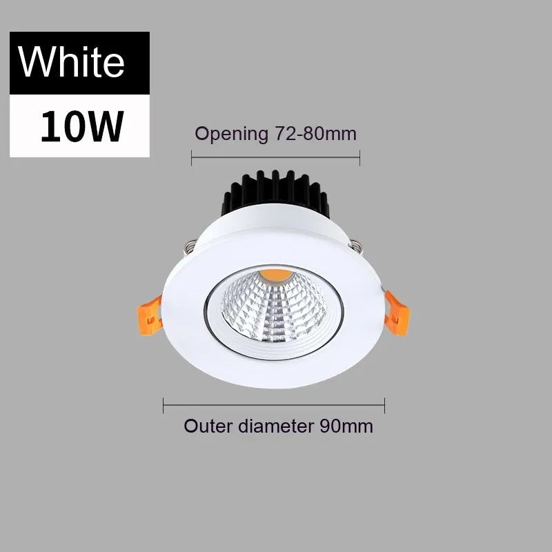 Modern recessed aluminium LED ceiling spotlight with three colour variable light settings.