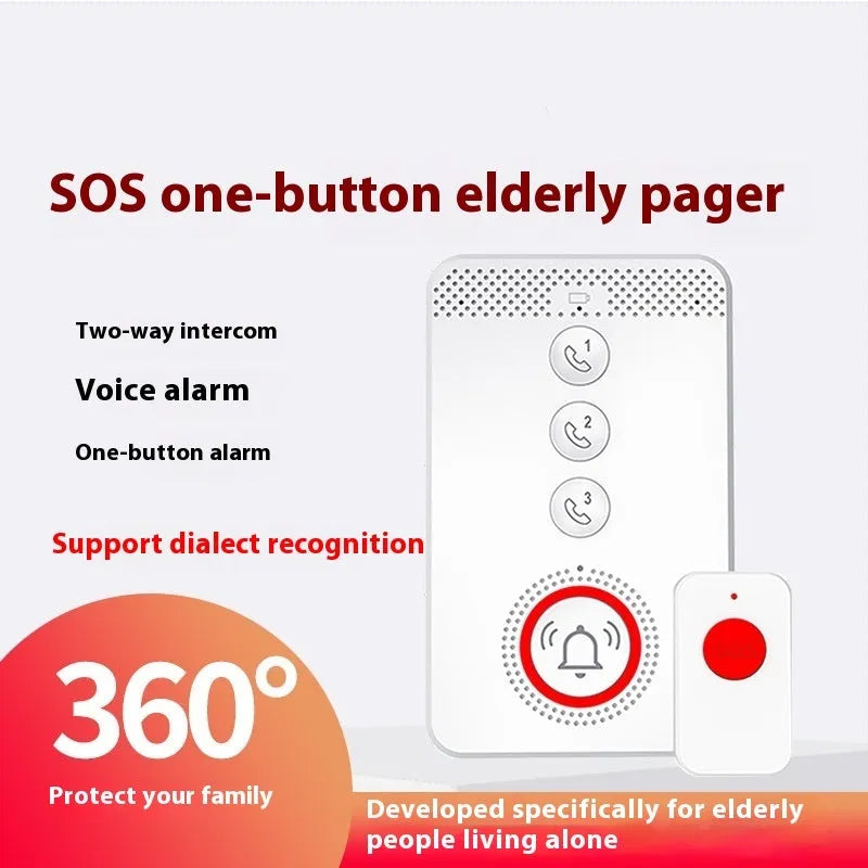 White emergency alert system with buzzer and three wireless panic buttons for elderly safety