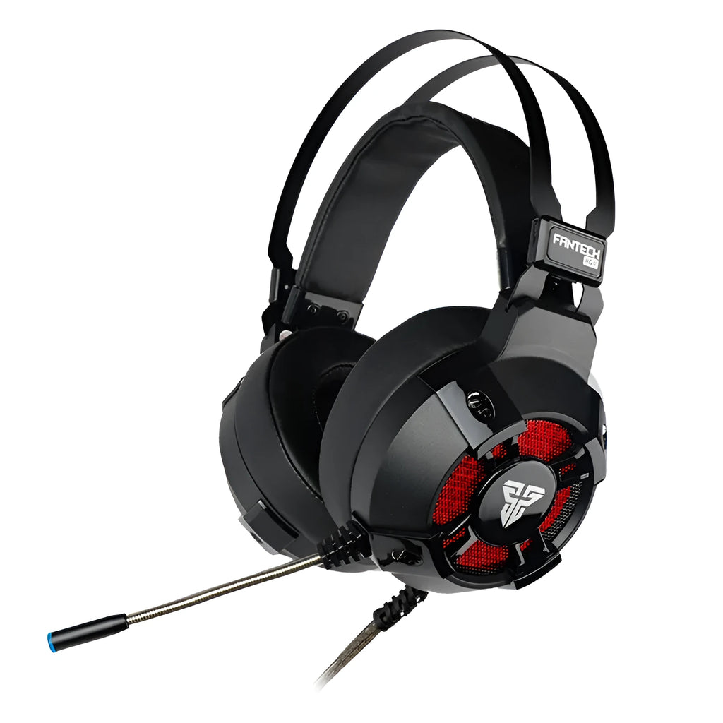 Black FANTECH HG11 USB gaming headset with RGB lights, large ear cups, and an adjustable microphone.
