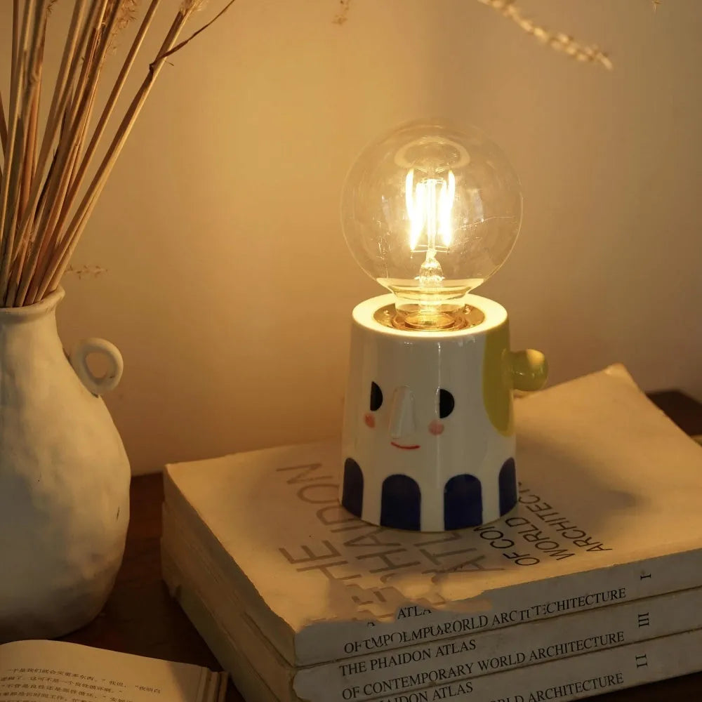 Handmade ceramic table lamp with ball headlight finish for bedside decoration
