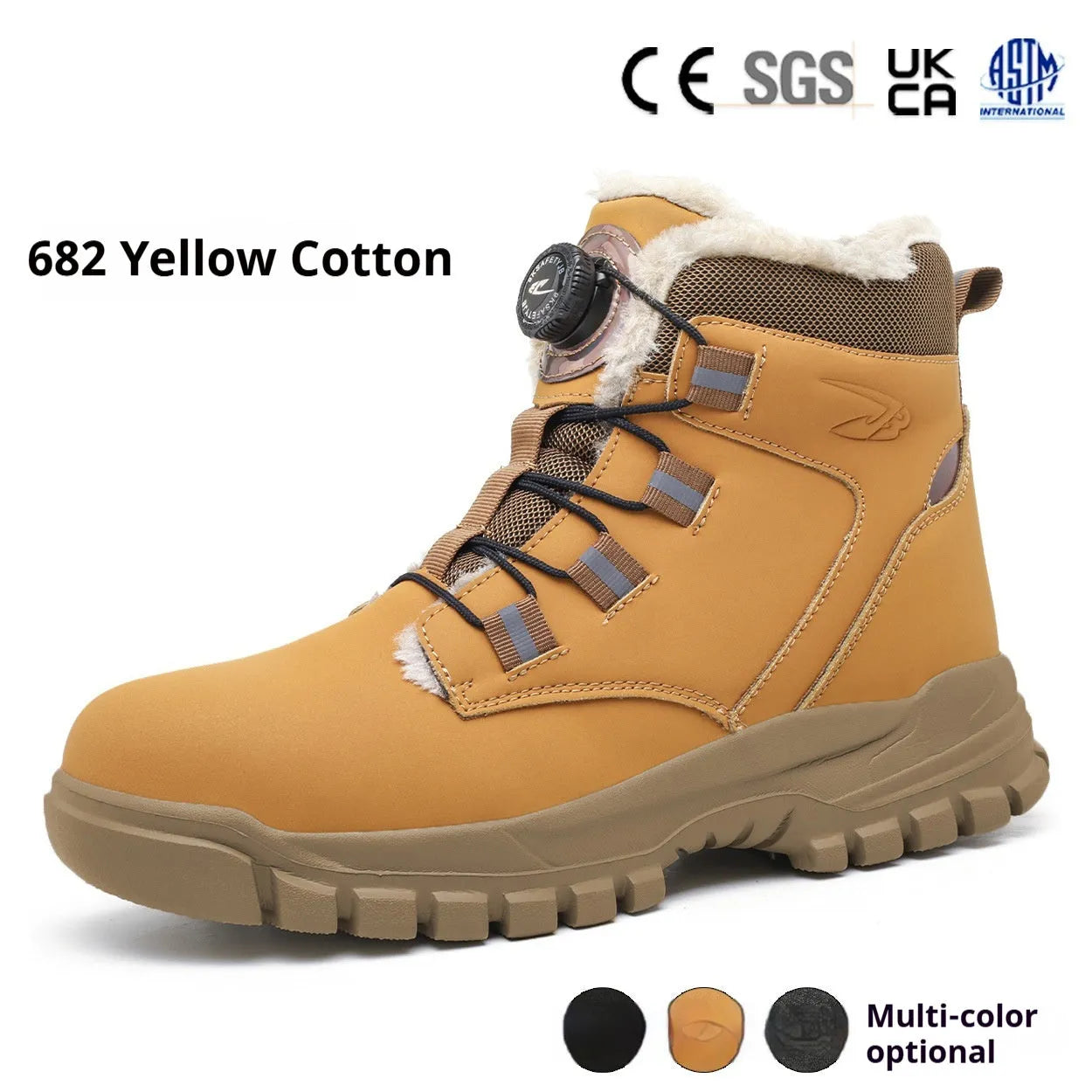 Lightweight labour protection shoes with leather upper and rubber sole in black, yellow, or grey, sizes 36-48
