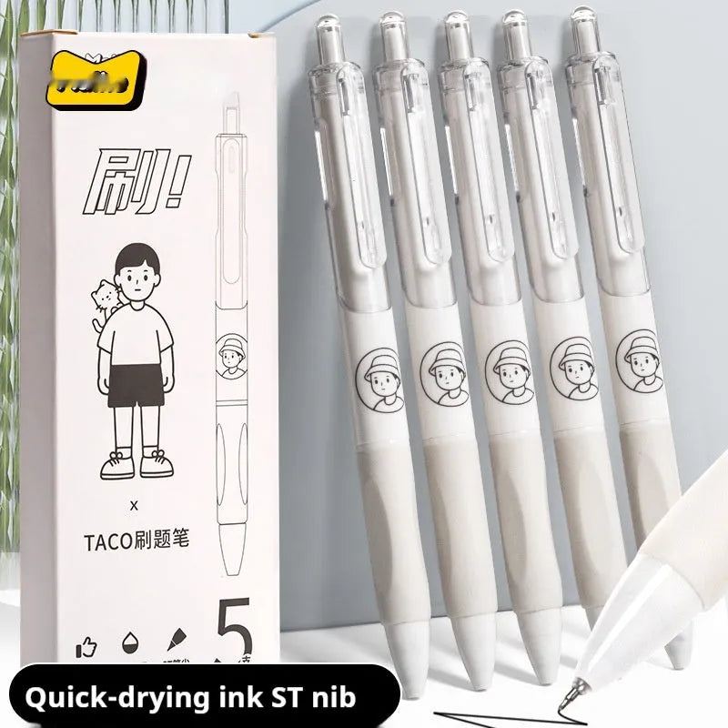 Five black ballpoint pens with 0.5mm tips from Taco series with quick-drying ink