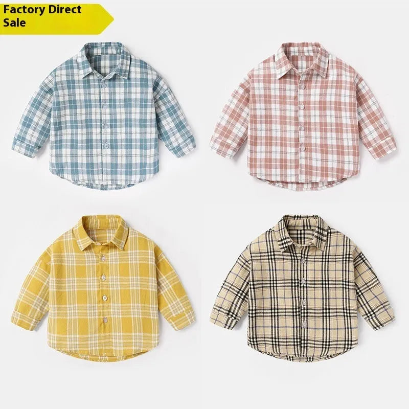 Boys' cotton lattice pattern shirt in multiple colours with animal and cartoon elements