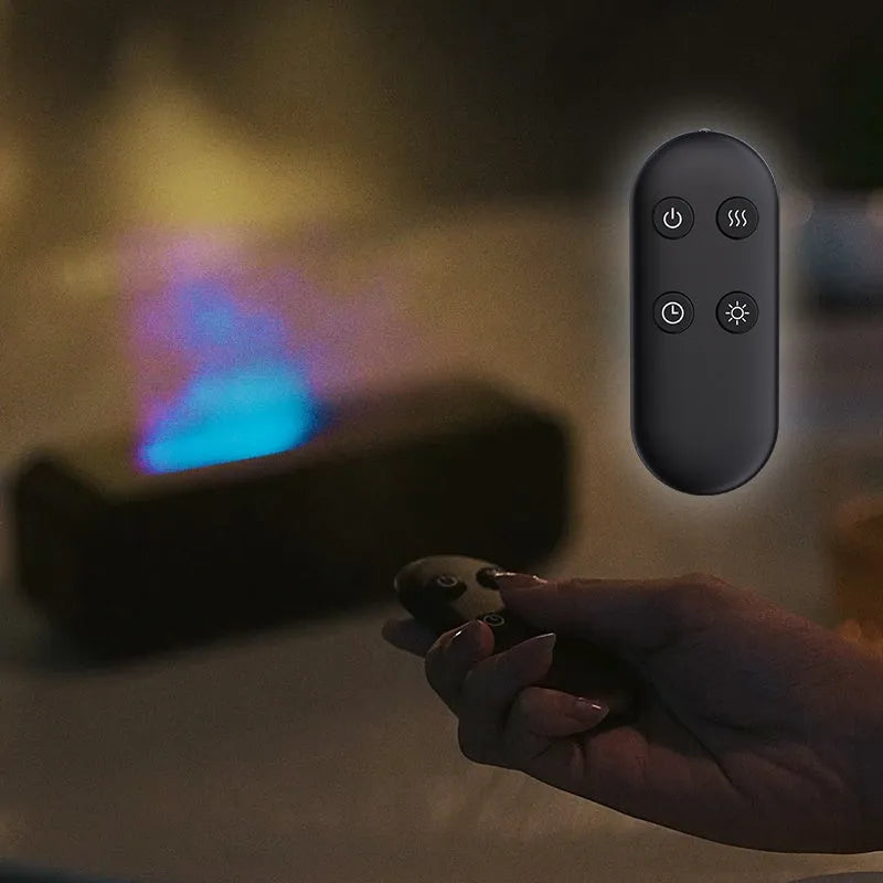 Black and white flame dynamic aroma diffuser with remote control and colour-changing light