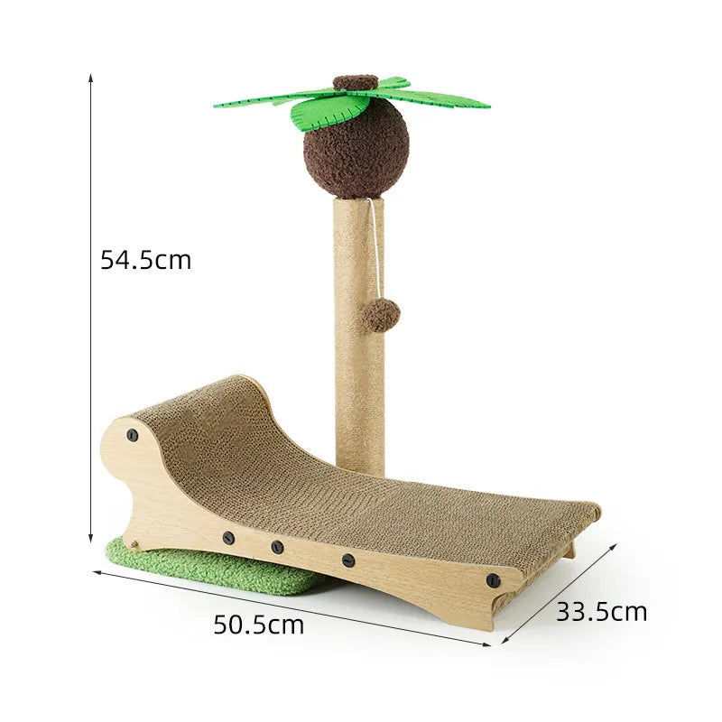 Wooden beach chair-style cat climbing frame with integrated hemp scratch mat and pet nest.