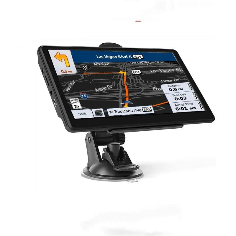 7-inch portable car GPS navigation device with touchscreen and mounting bracket