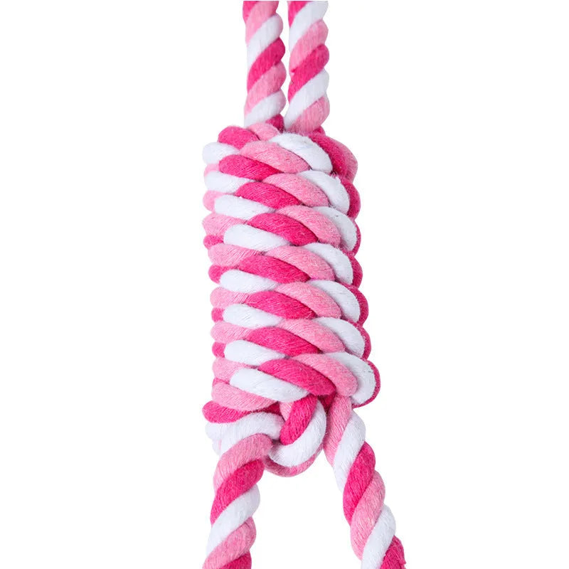 38 cm long cotton thread dog toy in red and white colours with vent relieving design
