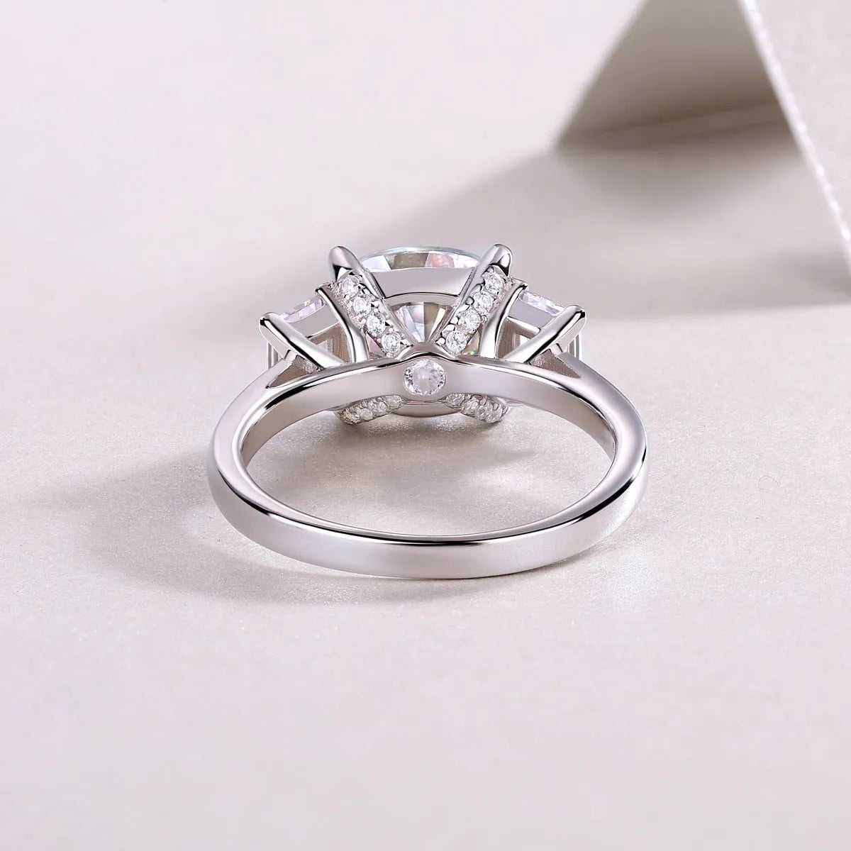 Moissanite wedding ring set with square cut 9x9 stone in platinum-plated S925 silver, gift box packaging