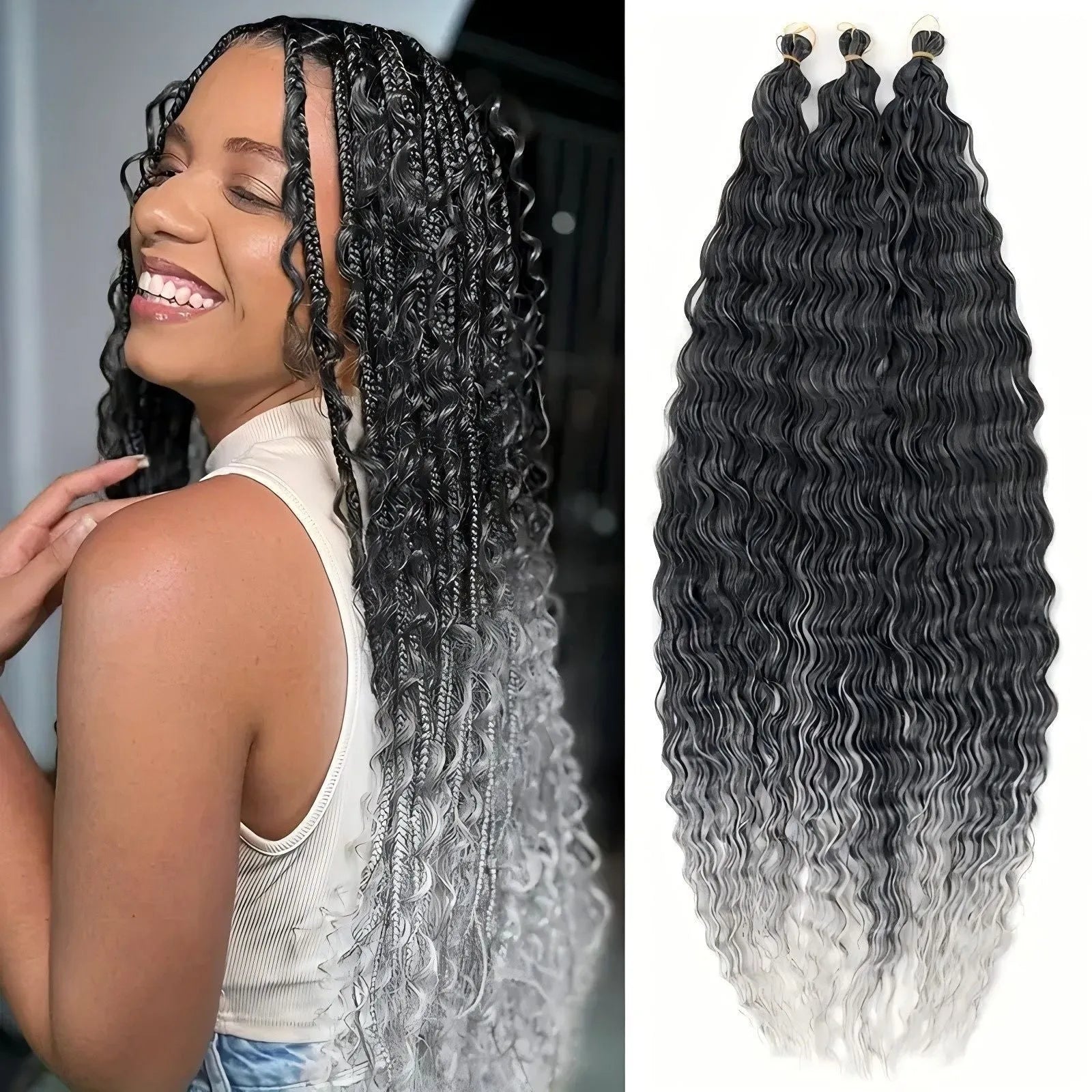 African chemical fibre crochet long curly wig with side bangs, handmade, available in multiple colours and sizes