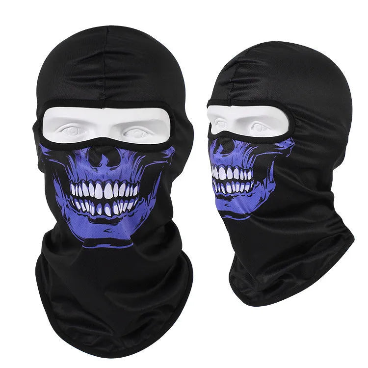 Bakool silk motorcycle skull mask in a skeleton design, sized 36cm by 29cm