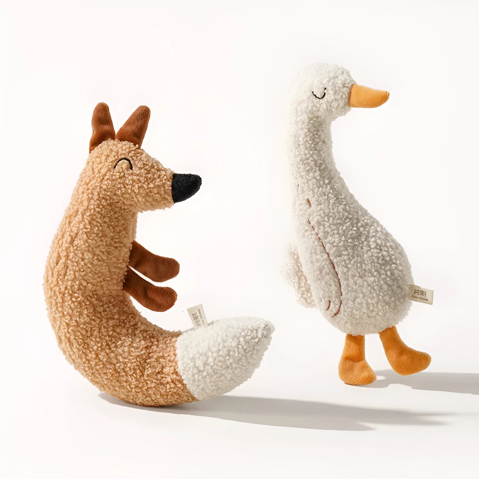 Cartoon dog toy in Fox and Duckling designs with teddy velvet fabric and sound paper for bite-resistant grinding