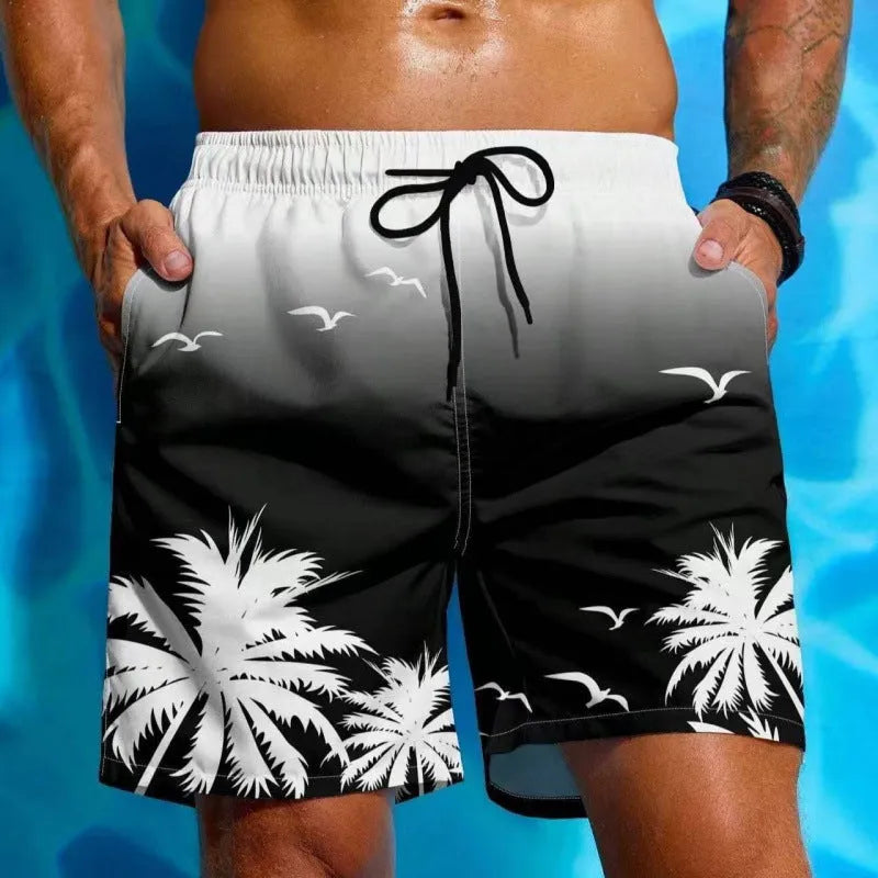 Men's ethnic style swimming trunks in polyester with loose board shorts design