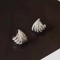 Women's platinum electroplated geometric earrings with line design and zircon details