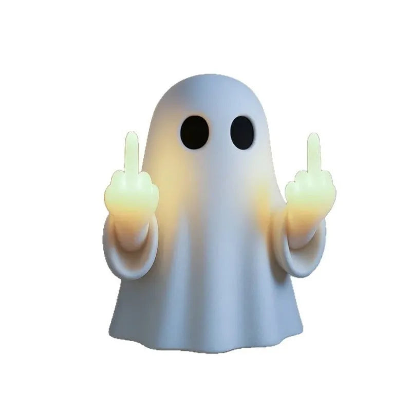 White cute ghost statue night lamp with modern design for Halloween decoration.