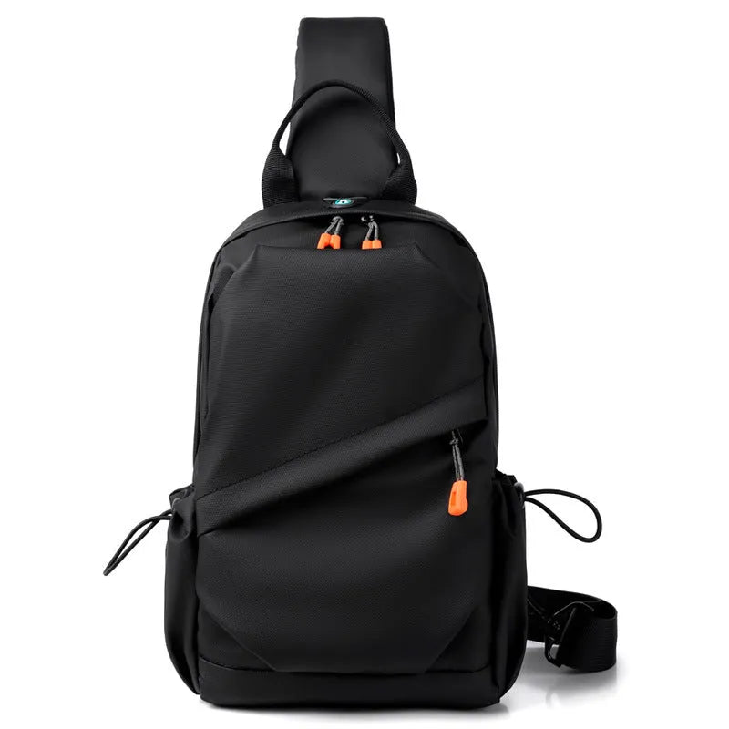 Men's black polyester crossbody bag with single shoulder strap