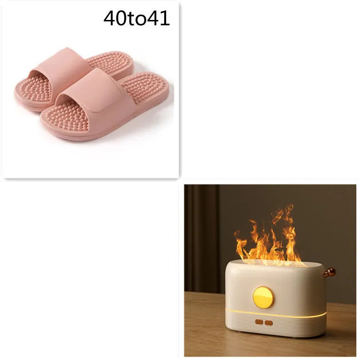 Black USB flame humidifier with 200ml water tank on wooden desktop with mist and simulated flame effect