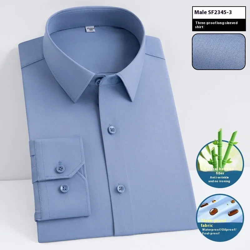 Men's slim fit bamboo fibre business shirt with square collar in solid colour