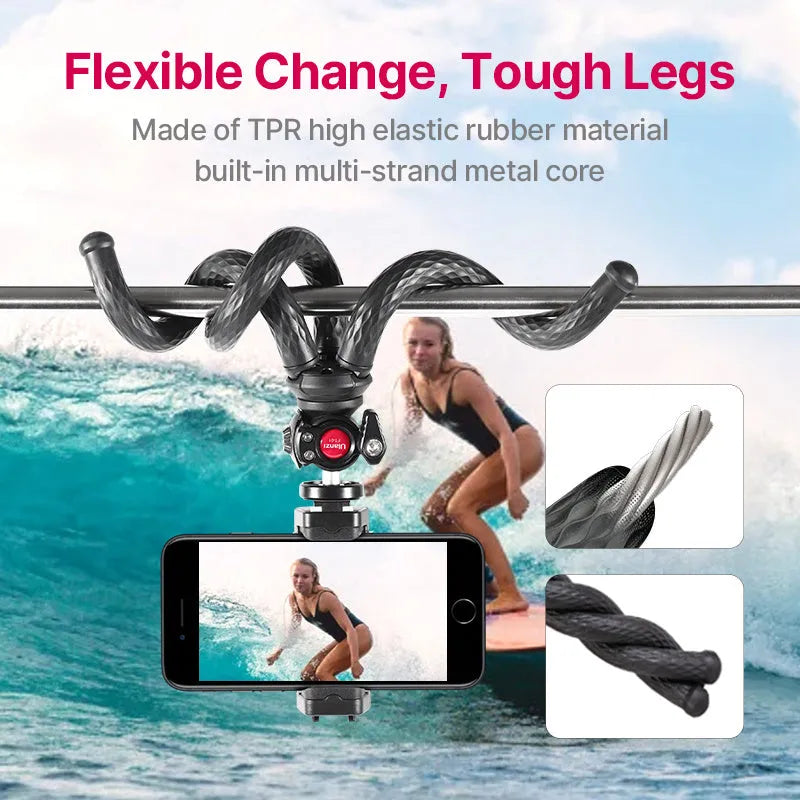 Black FT-01 aluminium alloy mobile phone tripod set with clip, extended to 360mm.