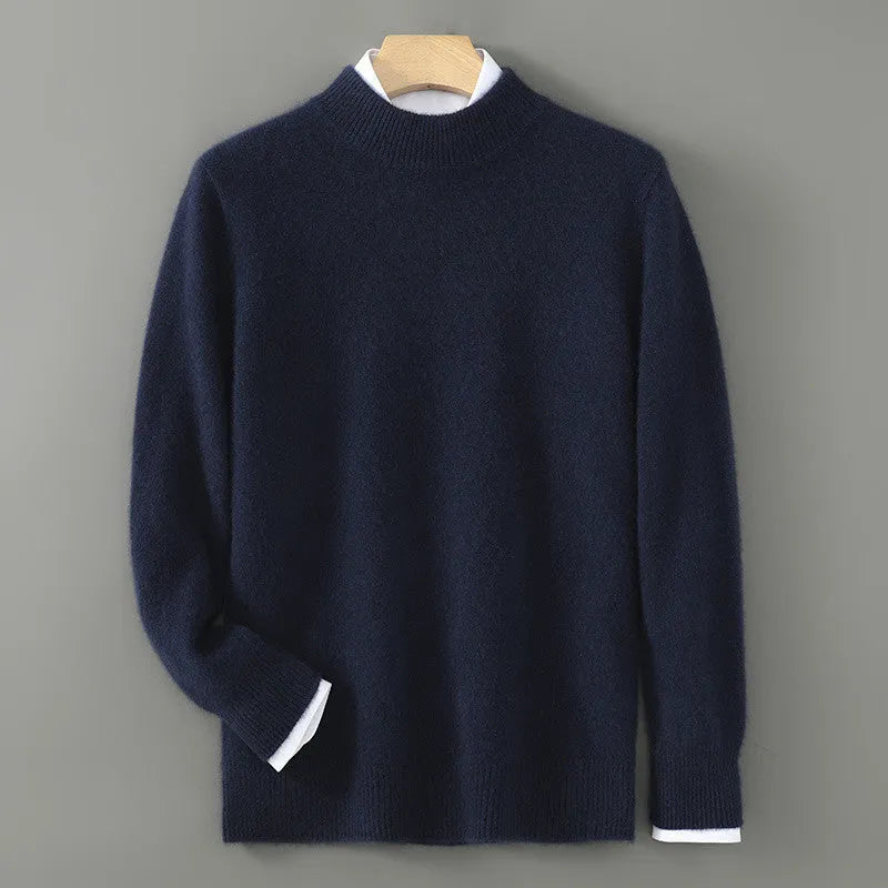 Men's half turtleneck wool blend pullover sweater in beige with loose batwing sleeves, thick knit, long sleeves, plus size fit