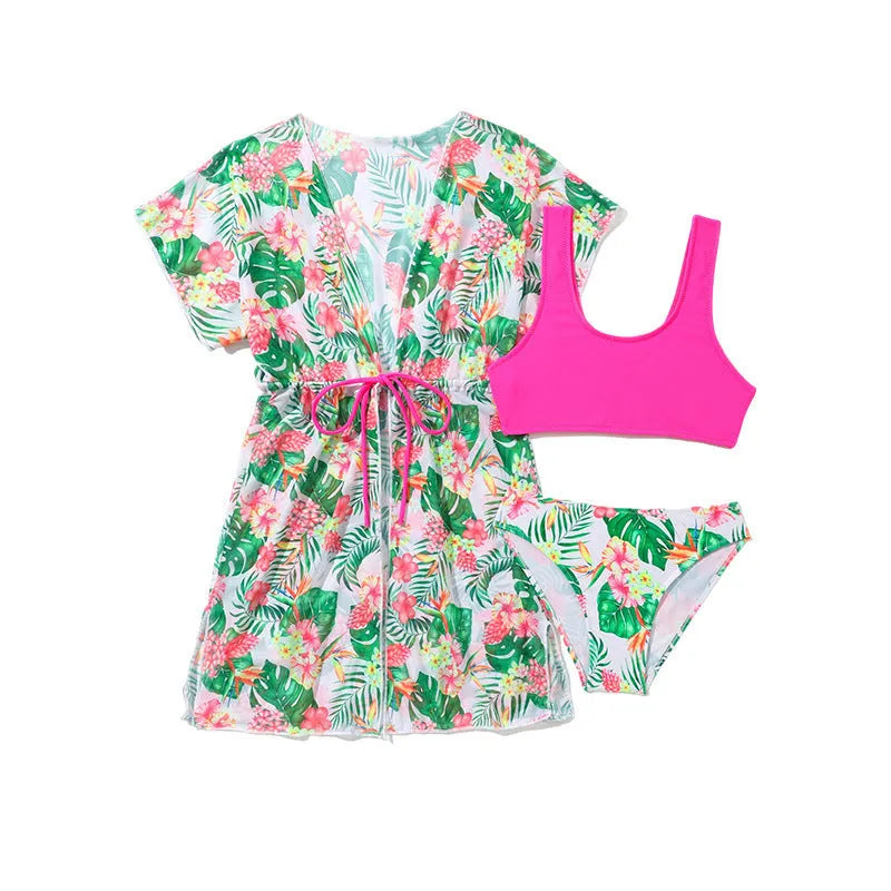 Girls' floral two-piece swimsuit in Korean-style design for swimming sports, sizes 130-160cm.