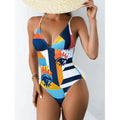 Women's plus size solid colour backless swimsuit in blue with high elasticity construction