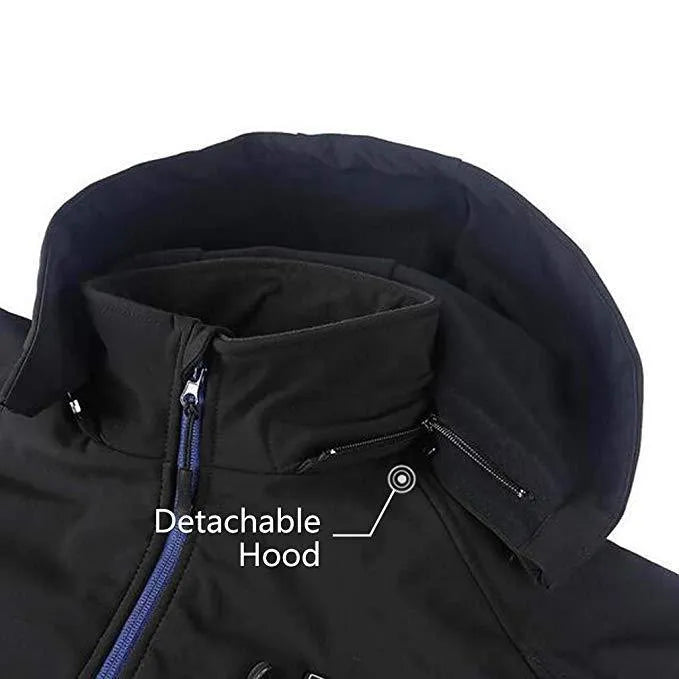 Black USB winter waterproof windproof thermal coat for men with long sleeves and zipper pocket