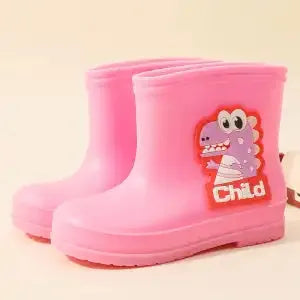 Children's waterproof PVC dinosaur shoes with thickened flexed sole, blue design, low-top unisex boots for preschool kids