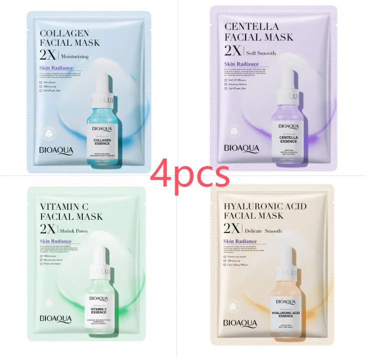 Single collagen hyaluronic acid facial sheet mask with 30g gel serum, shown on white background